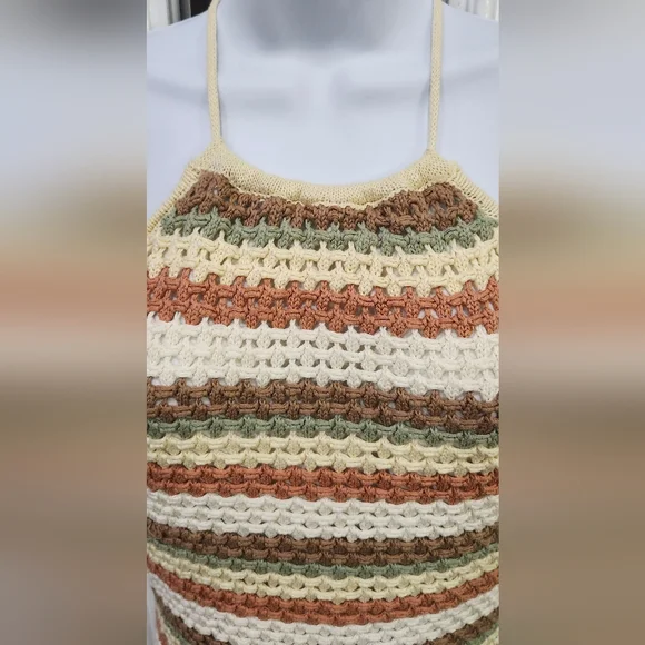 Promesa Crochet Multi Color Striped Halter Mini Dress Women's Large - Picture 3 of 7